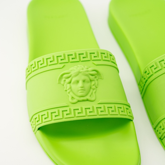 Size 45 12 - Versace Medusa Head Neon Green Rubber Pool Slides Sandals Palazzo main image 5